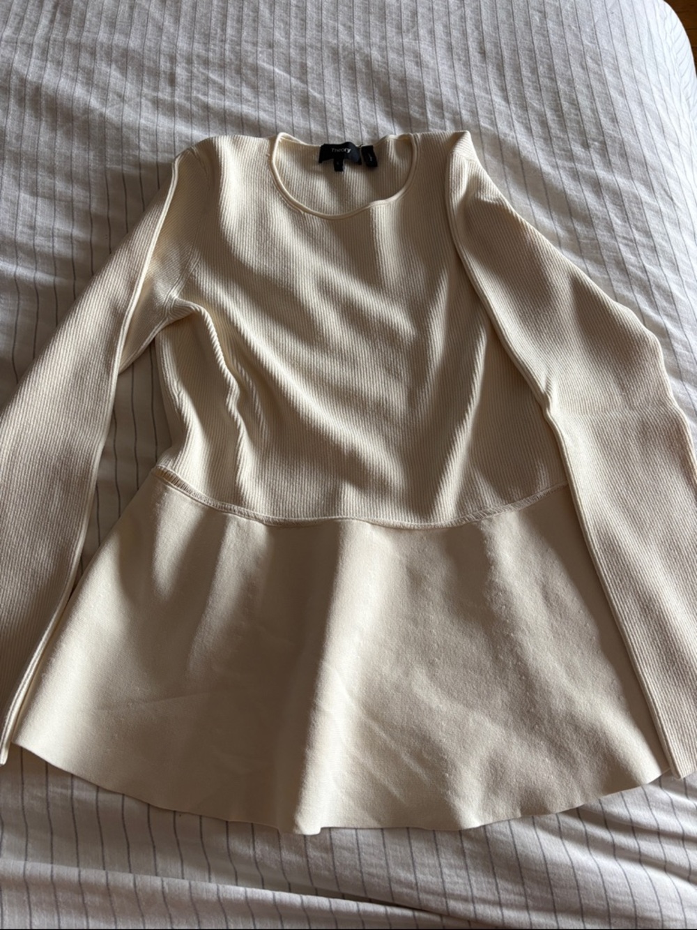 Theory Cream Peplum Long-Sleeve Top